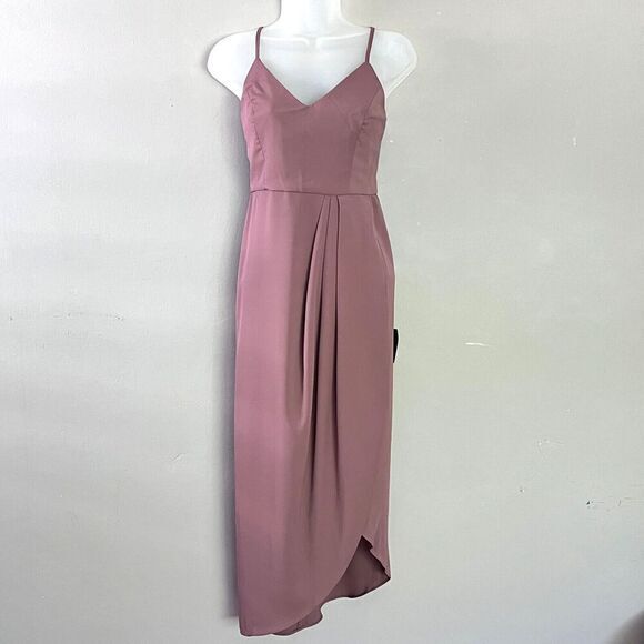 NEW Lulus Midi Dress‎ Women S Mauve Purple V-Neck High-Waist Cocktail Bridesmaid - Picture 1 of 16
